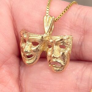 14K Drama Comedy Mask Pendant Yellow Gold Michael Anthony Actor Theater Thespian